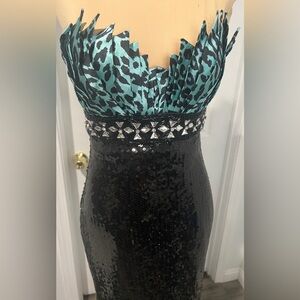 Terani Couture Sequin Beaded Strapless Backless Prom Maxi Dress